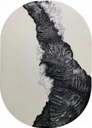 Black And White Paints Are Like Mountains, Oval Oil Painting
